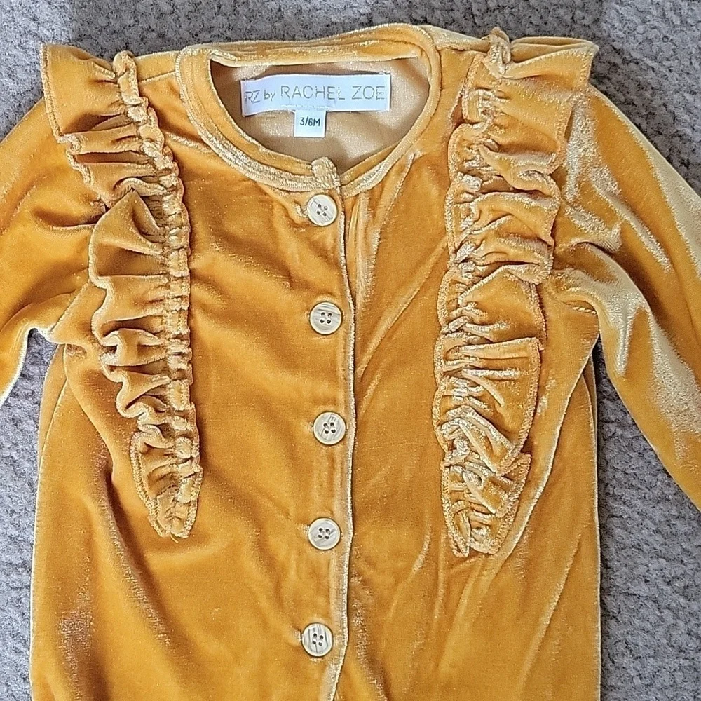 Rachel Zoe Baby Girl Mustard Yellow Velvet One Piece - Size 3-6M
